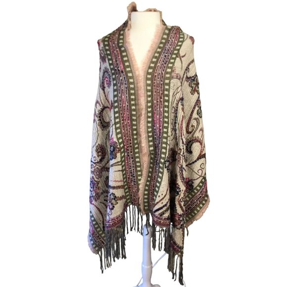 Coldwater Creek Accessories - Coldwater Creek Cotton Wool Blend Multicolored Textured Yarn 80in Fringed Scarf